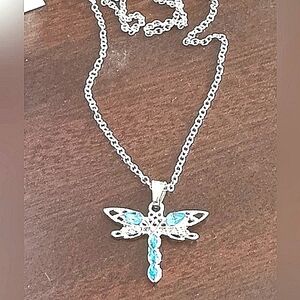 Dragonfly Necklace Blue accents matching silver 18-20"in chain.
